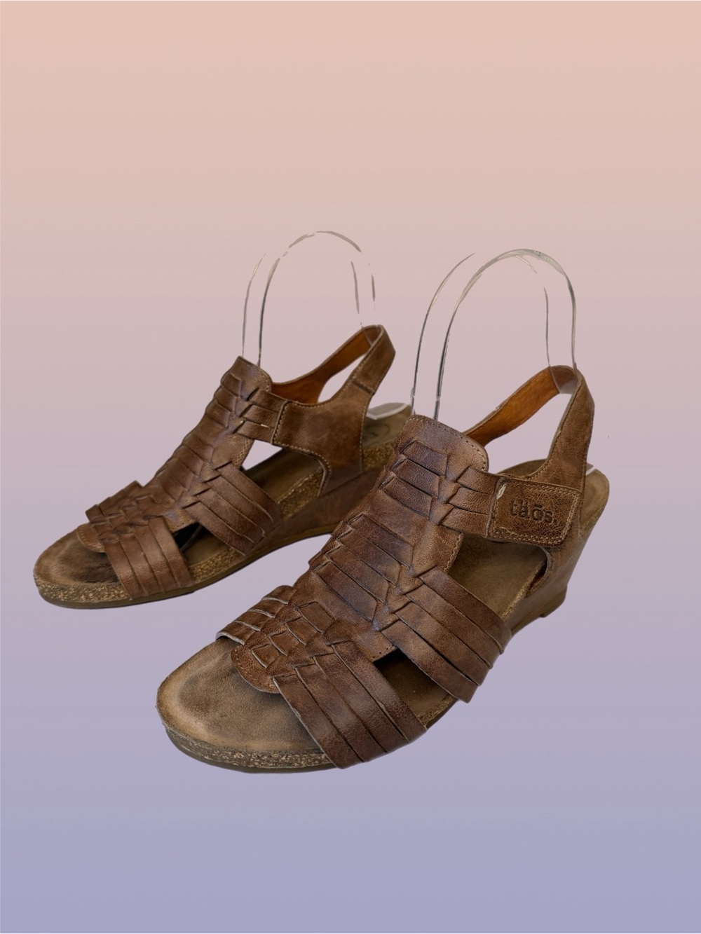 Taos Footwear Brown Woven Slingback Wedge Sandals Sz 7.5